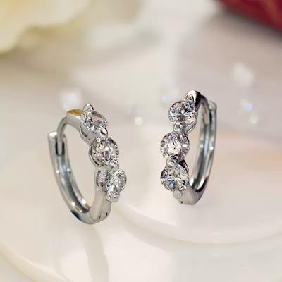 Huitan Dazzling Circle Earrings with Crystal CZ  Color Simple Stylish Hoop Earrings for Women Daily Wear Versatile Jewelry