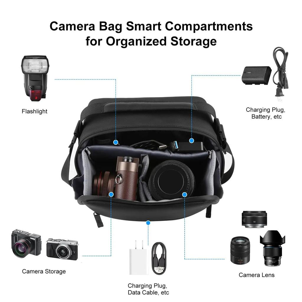 Camera Crossbody Shoulder Bag Waterproof For Drone And Camera Carrying Case With Padded Compartment