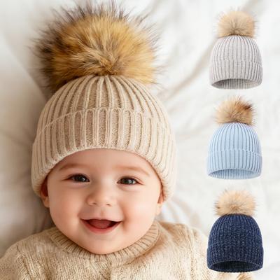 1 Stück pelzige warme Kinder-Mütze für Jungen und Mädchen, schicke koreanische Mode, Häkelmütze für Kleinkinder, Herbst-Winter, dicke Plüsch-Strickmütze