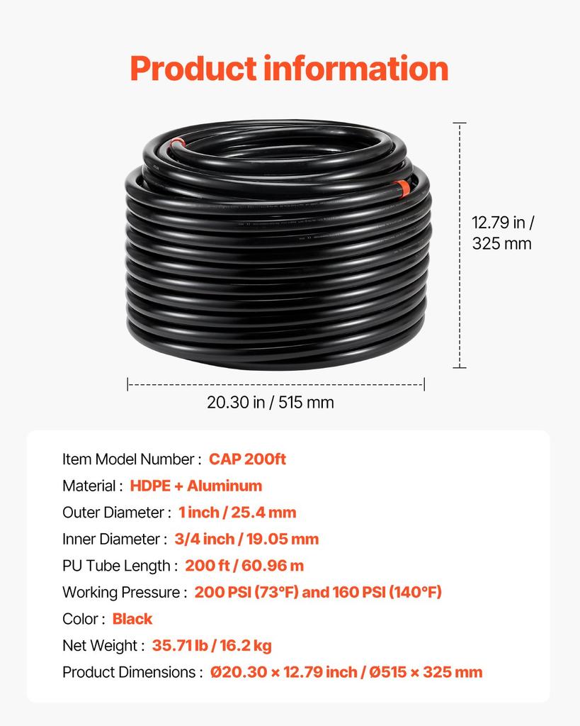 VEVOR Druckluftleitungs-Kit, 200 Fuß x 3/4 Zoll, HDPE-Aluminium-Druckluft-Rohrleitungssystem, Auslaufsicher & Einfach zu installieren