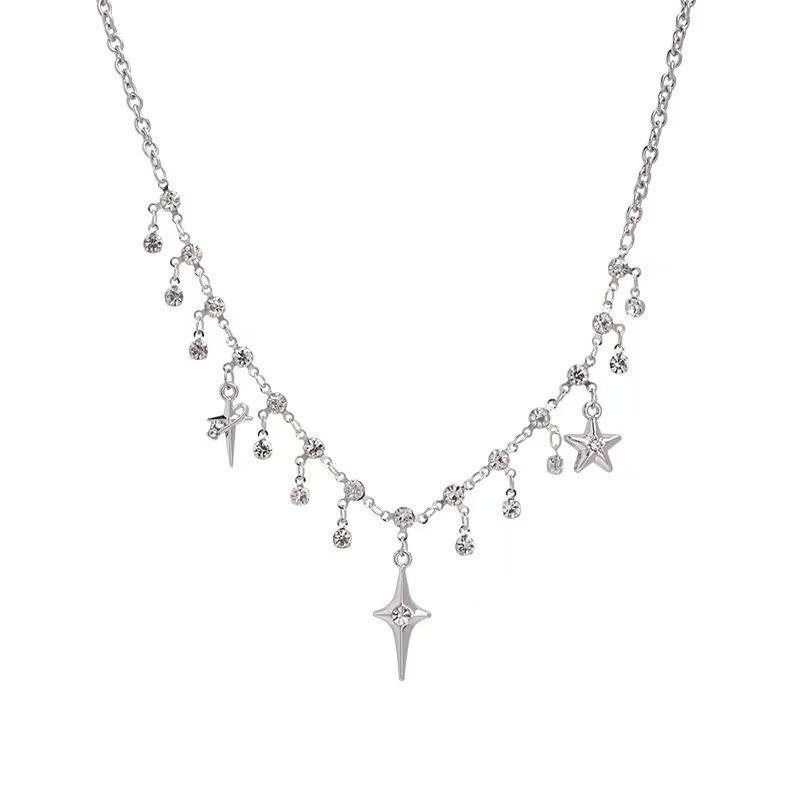 Kpop Star Pendent Necklace For Women Punk Simple Zircon Tassel Clavicle Chain Choker Elegent Party Gift Jewelry Girl