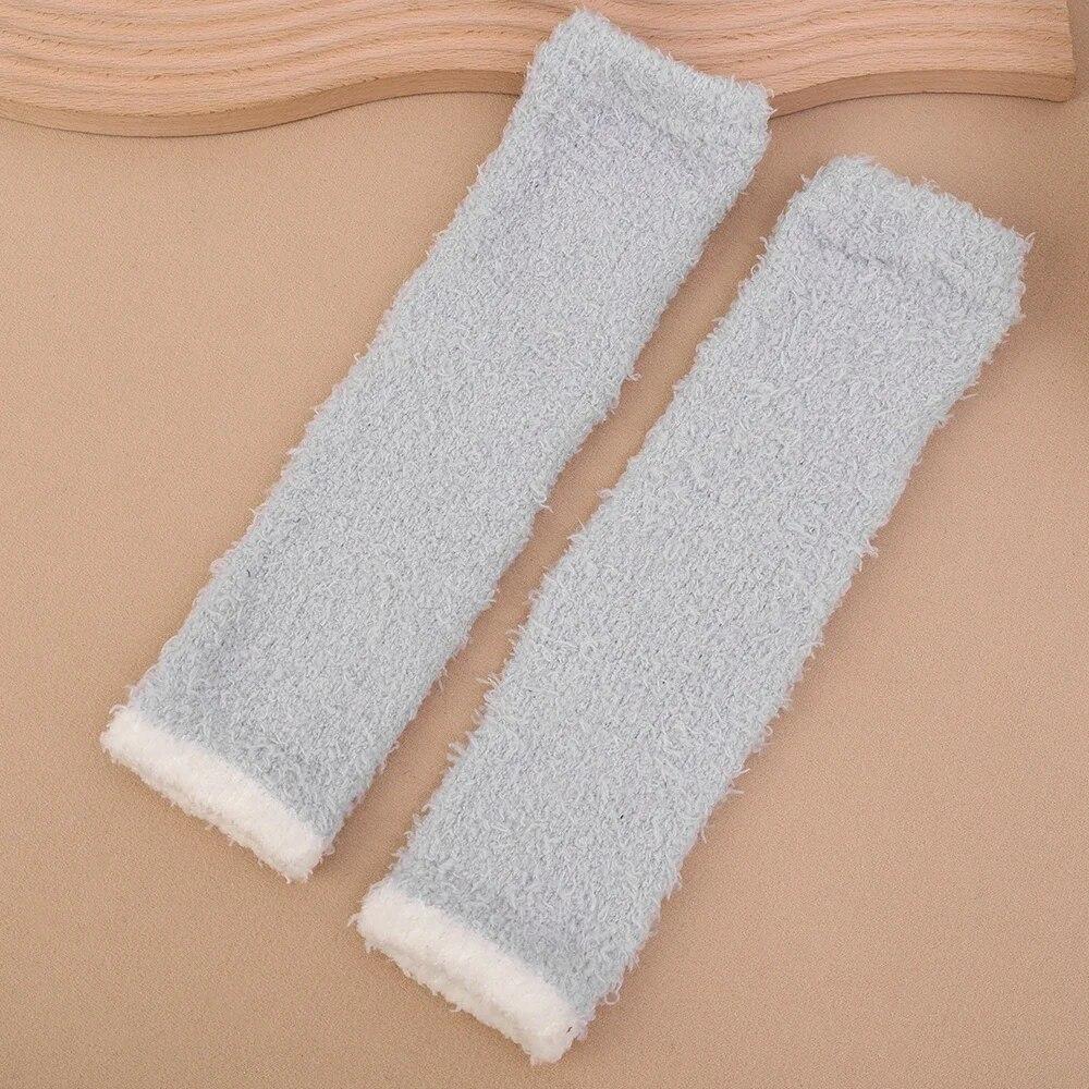 

Зимняя защита колена, утолщенные плюшевые, высокоэластичные теплые ноги с рукавами, коралловый флис, морозостойкие мягкие гетры светло-серый