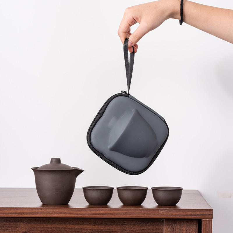 Travel tea set Kuaike cup one pot three cups teapot teacup portable simple Kung Fu purple sand outdoor tea maker
