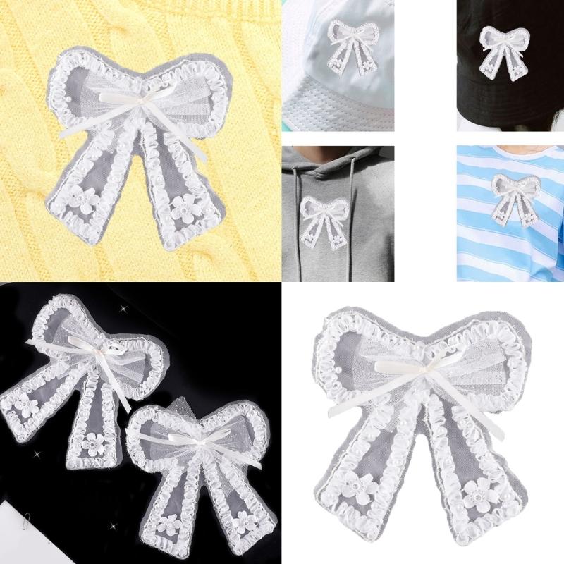 Bows Patches Lace Bows Decorative Patches Bows Sew On Applique Bowknot Embroidered Patches for Clothes Brooch Hairclip