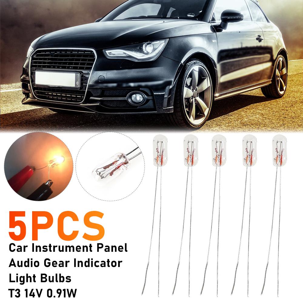 5pcs T3 14V 0.91W Car Instrument Panel Audio Gear Indicator Light Bulbs Amber
