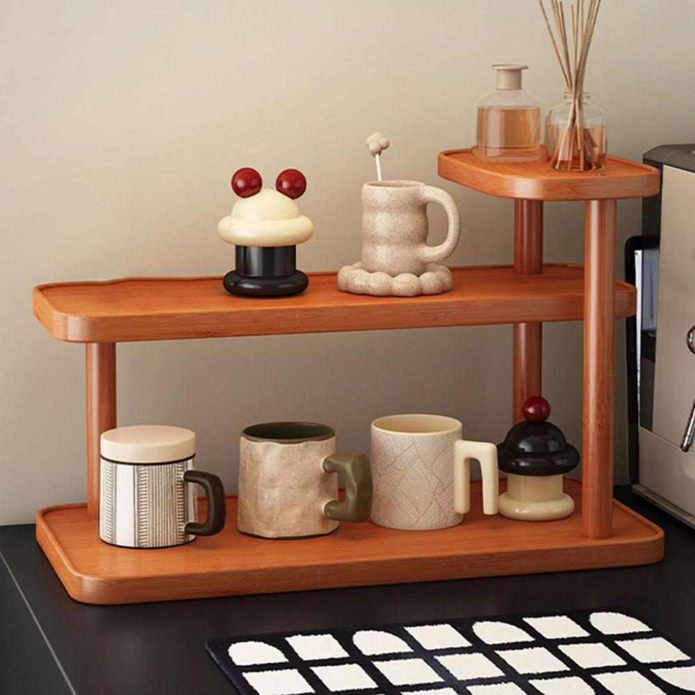 Bamboo Cup Holder Space Saving Doll Figures Model Shelf Durable Cosmetic Storage Tray  Doll Storage