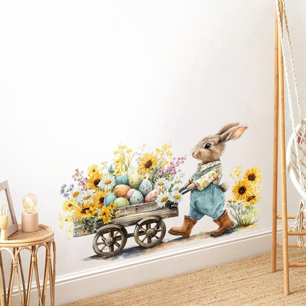 Retro-Ölgemälde-Stil Osterei Cartoon-Hase Wandaufkleber Hintergrundwand-Dekorationsaufkleber