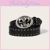 Mens Punk Leather Belt With Petal Motif And Rivet Studs For Casual Street And