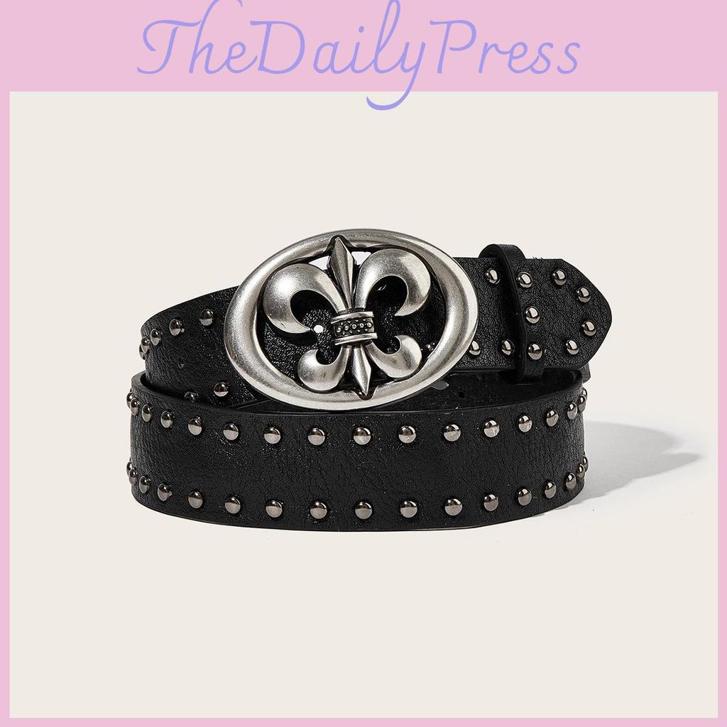 Punk Leather Belt For Men With Alloy Buckle And Studded Rivets For Casual Streetwear