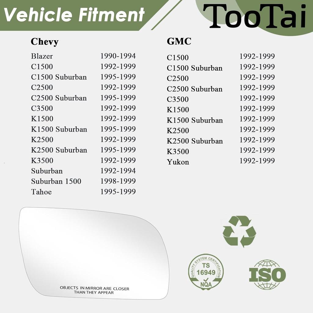 Passenger Side Replacement Mirror Glass compatible with CHEVY & GMC vehicles - Blazer 1992-1994, C1500 1988-1998, Yukon 1992-1999 - non-heated,