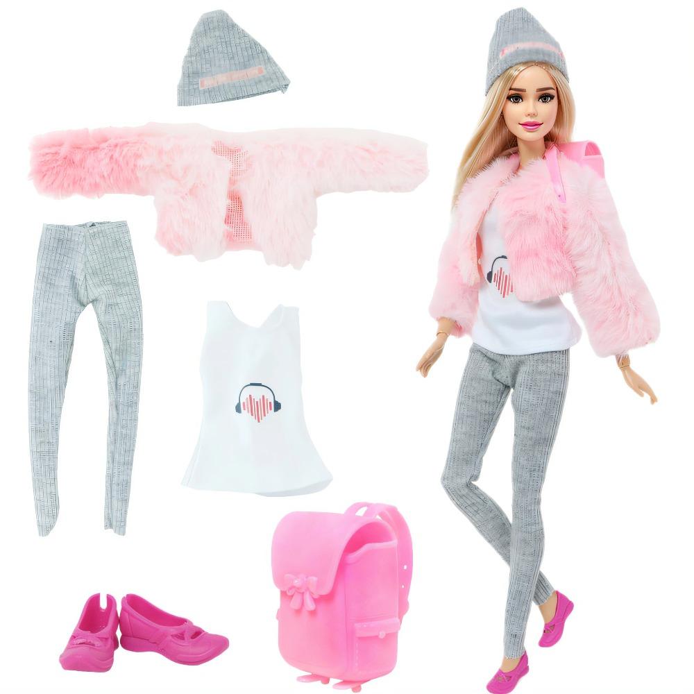 11.8 Inch Doll Outfit Suit with Shoes Bag Winter Plush Coat Dress Skirt Daily Tops Pants Clothes 1/6 30cm Doll Accessories Toy