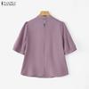 ZANZEA Women Casual Round Neck Half Sleeve Loose Blouse