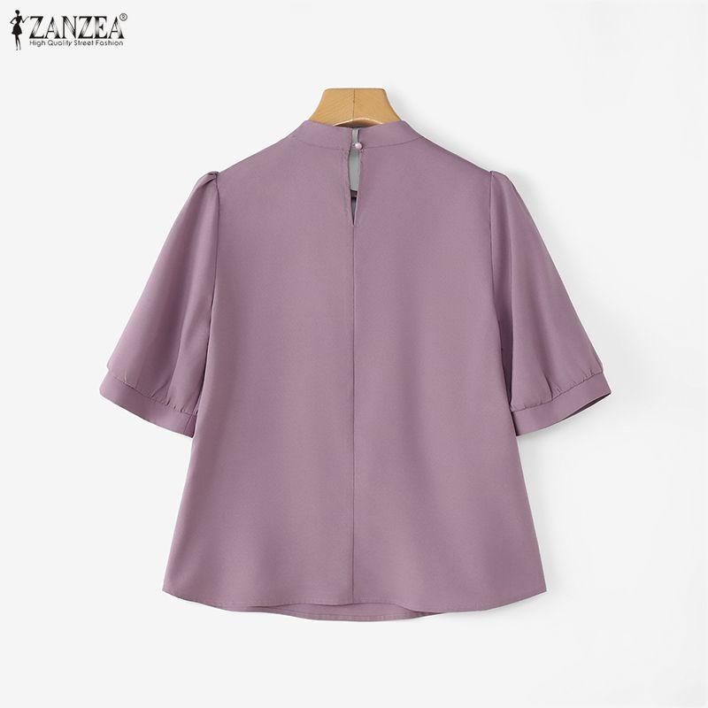 ZANZEA Damen Freizeit Rundhals Halbarm Lockere Bluse