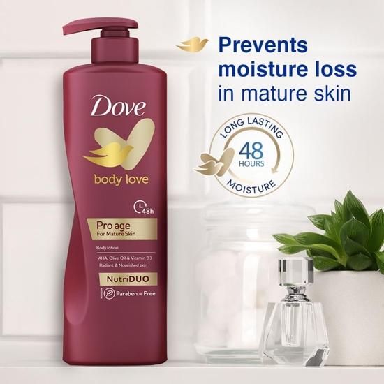 DOVE Body Love Pro Age Body Lotion for Mature Skin 48hrs Moisturisation|| Paraben Free|| With Vitamin B3 & Olive Oil| 400 Ml