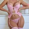 "European & American Style Lace Hollow Straps Temptation Waist & Leg Sexy Lingerie Set"