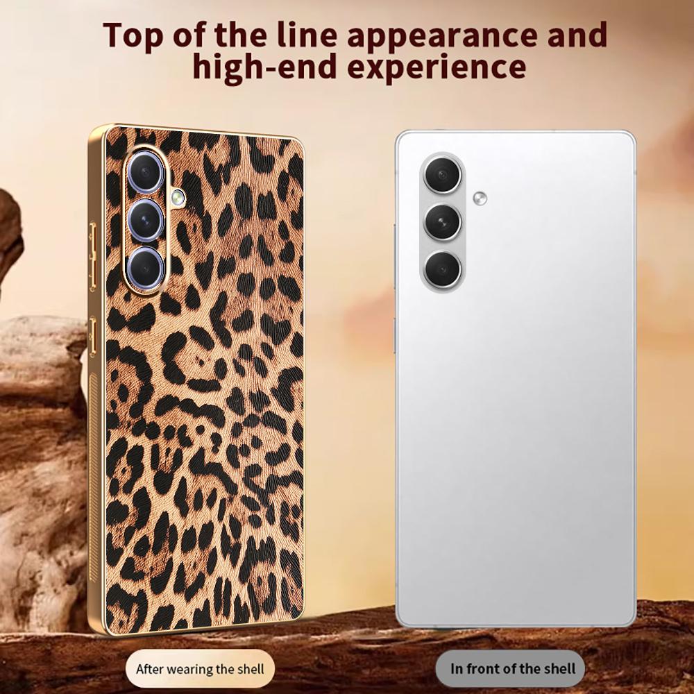 For Samsung Galaxy A54 5G Case Leopard Print PU Leather Coated PC + TPU Electroplating Phone Cover