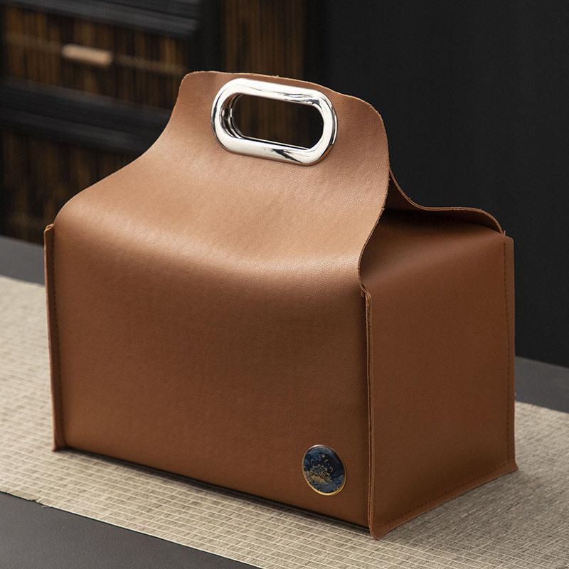 Solid Color Leather Tea Packa Empty Gift Box Longjing Black Teas Single Can Double Can Box Annual Meeting Gifts Earthquake-proof