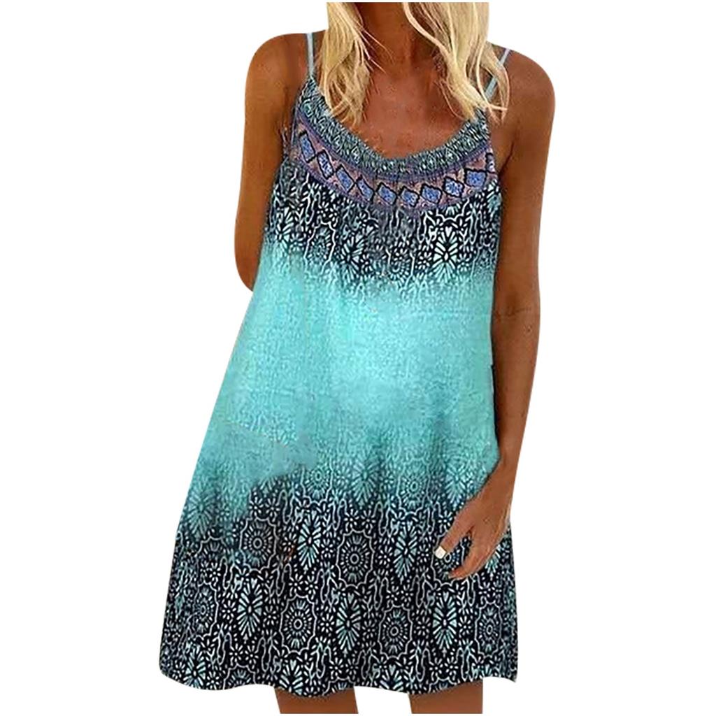 Women Fashion Summer Vest Printing Camisole Loose  Casual Sleeveless Dress