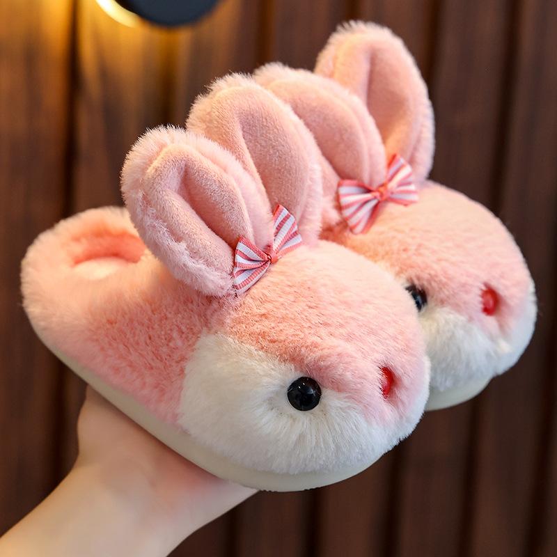 

Children s Cotton Slippers Winter Cartoon Cute Rabbit Boys Girls Warm Non-Slip Home Kids Plush Slippers 22-23Code（Inner Length1 розовый