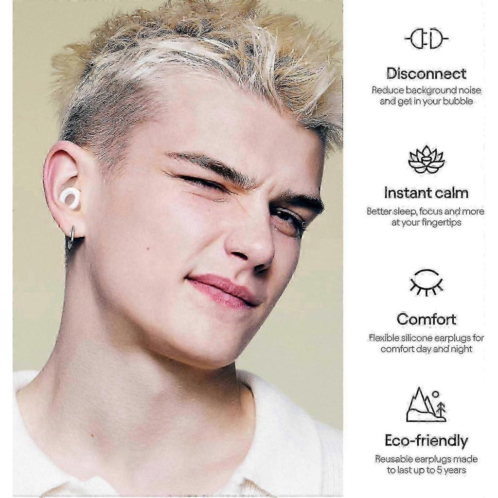 Ear Plugs for Sleep Super Soft, Reusable Hearing Protection In Flexible Silicone for Noise Reduction - 8 Earplugs - White