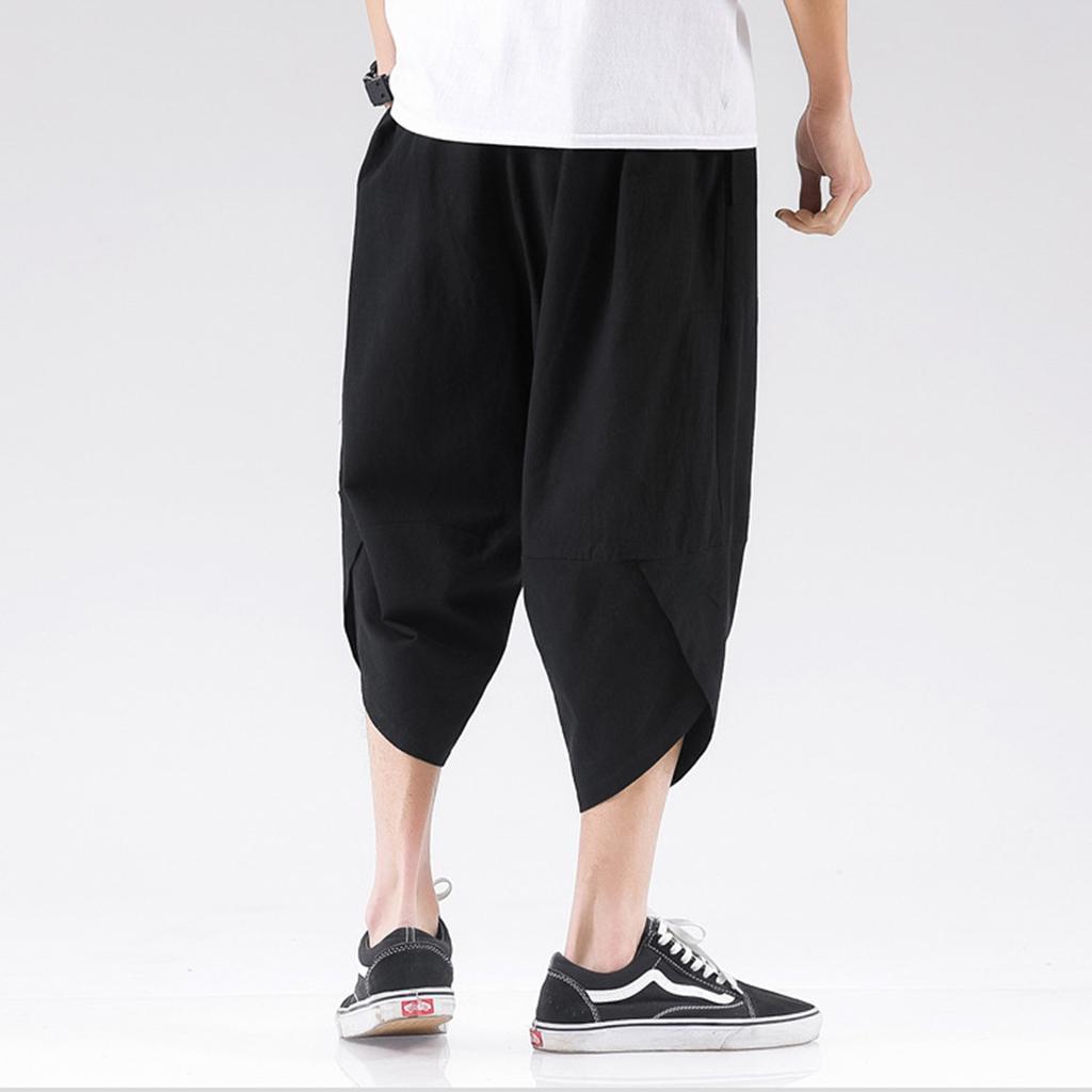 Men's Summer Fashion Leisure Color Cotton Linen Loose Calf-Length Pants