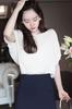 Blouse Summer Crew Neck Top Short Sleeve Shirt Chiffon Solid Pullover Jacket Loose Fit Stylish Feminine Clean Adult Casual OL Commuting [H. Zroy]