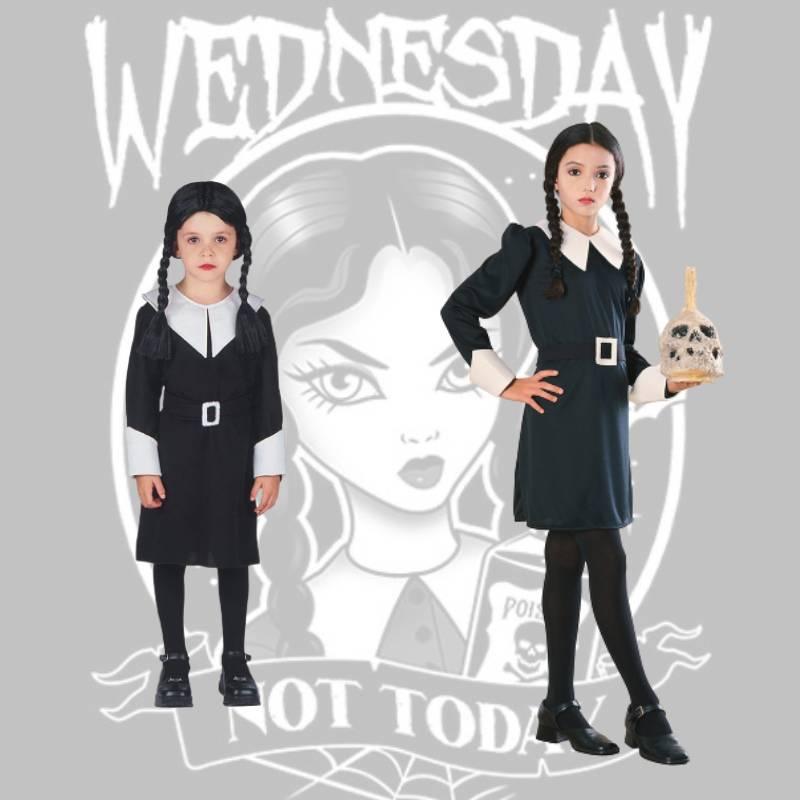 The Addams Family Wednesday Black Dress Goth Costume For Children Ages 3-12