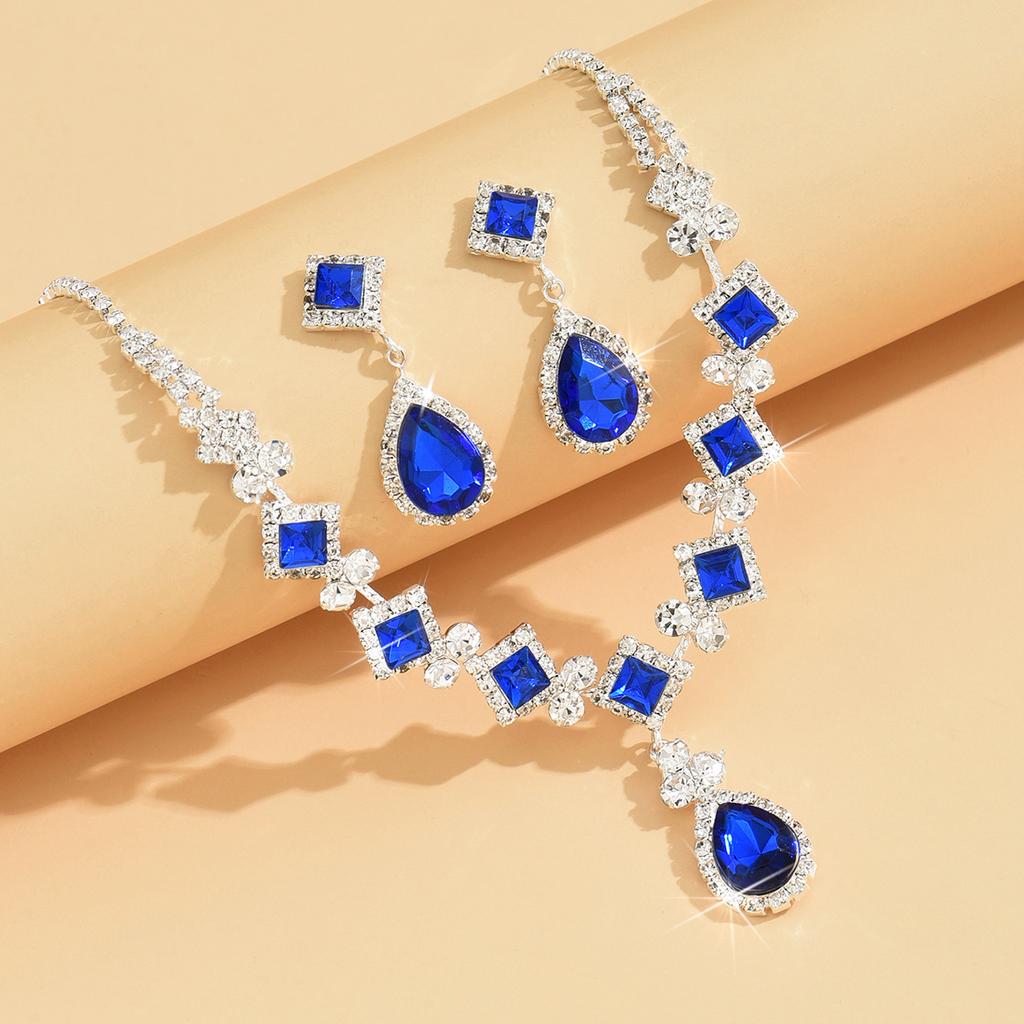 3PC Women's Fashion Trendy Claw Chain Geometry Water Drop Necklace Earrings Zircon Set Wedding Banquet Party Holiday Gift