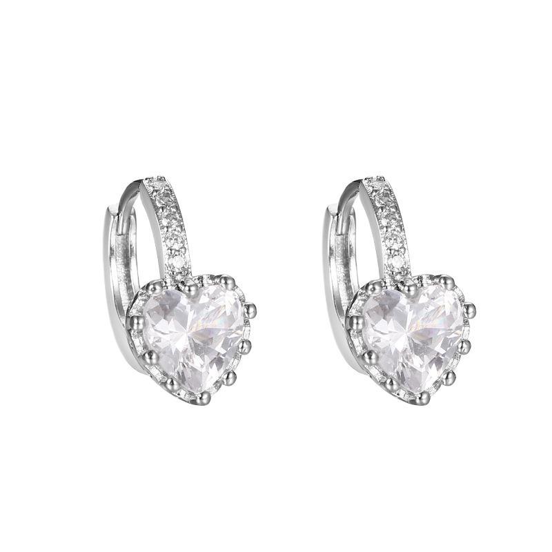 Fashionable Colored Diamond Earrings for Women's Heart Zircon Earbuds Simple Student Earrings