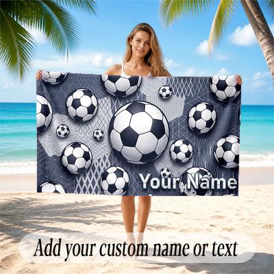 Soccer Theme Beach Towel Personalized Custom Name & Text Soft Quick Dry Beach Towel for Swimming Travel