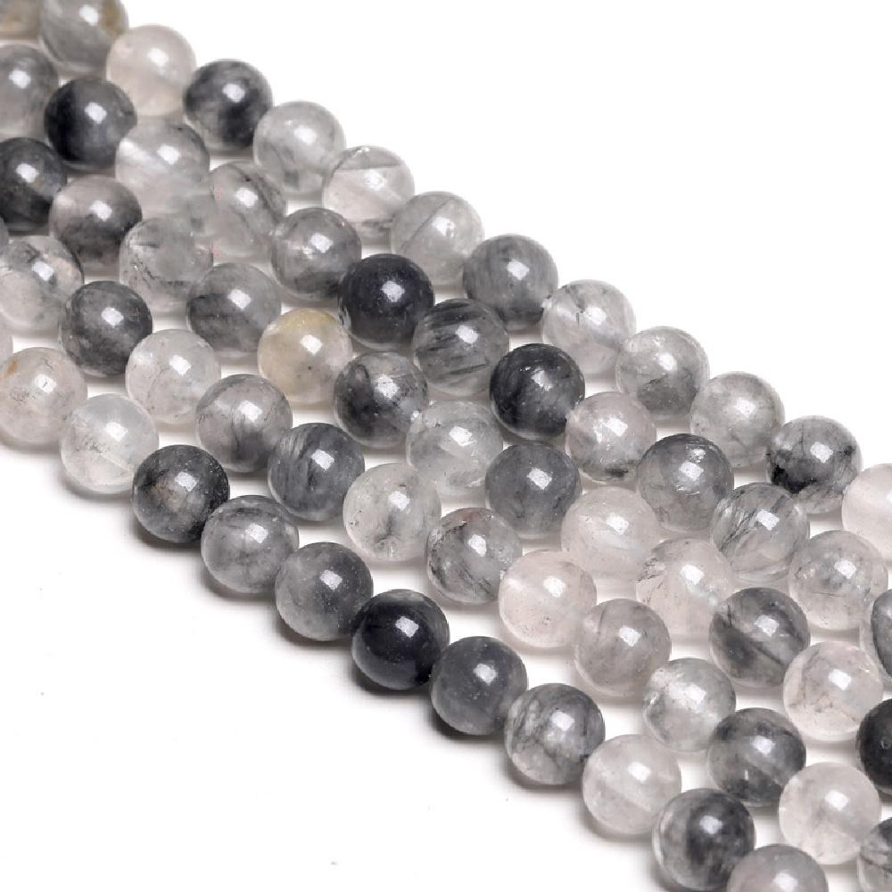 Gray Crystal Quartz Stone Natural Round Beads 15"Strand Smooth Loose Spacer Beads 4/6/8/10/12mm for Jewelry Making DIY Bracelets Accessories