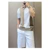 Ice Silk Short Sleeve T-Shirt for Men Korean Style Trendy New Summer Color-Block Personality Tee Slim Fit Knitted Round Neck Short T-Shirt for Men