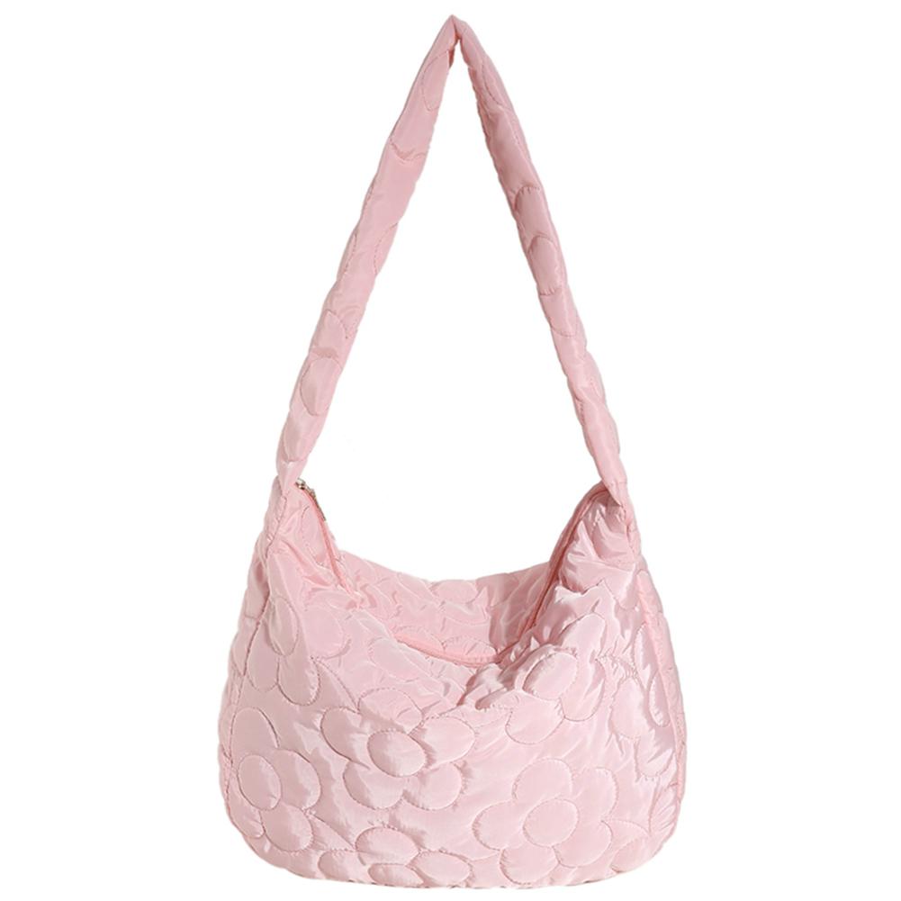 Women Puffy Hobo Bag Fashion Down Tote Handbag Casual Floral Quilted Tote Bag Lightweight Large Capacity Slouchy Shopper Bag