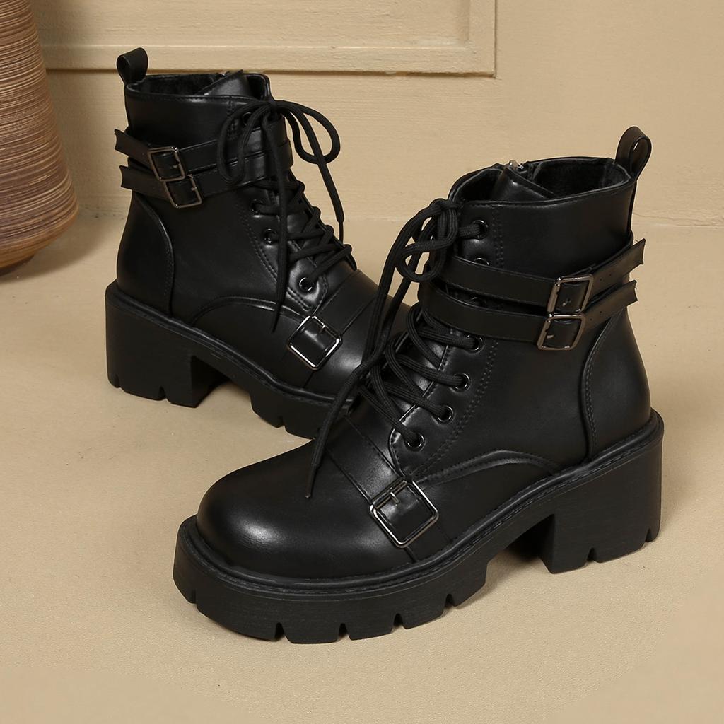 Soft Leather Platform Martin Boots Women's 2025 New Autumn and Winter British Style Internet Celebrity Super Fire Belt Buckle Versatile Short Boots