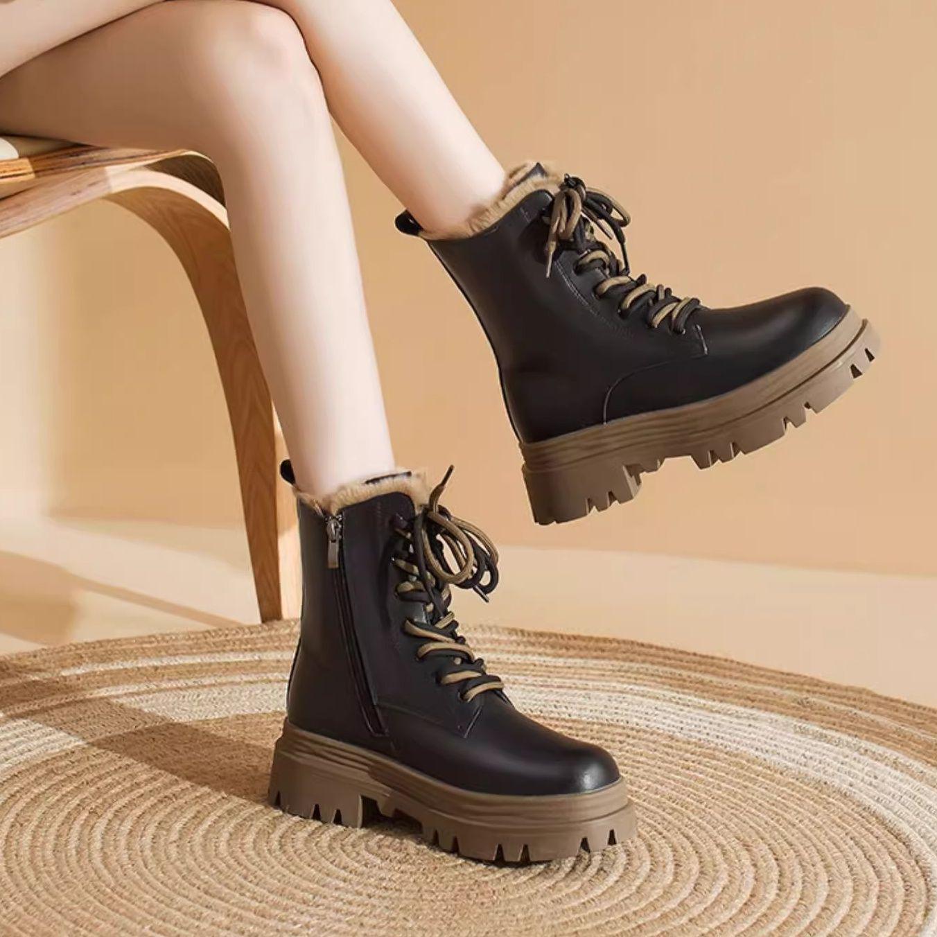 

Women s Winter Snow Boots with Velvet Lining, Non-Slip and Fashionable Martin Design, Thick-Soled Short Boots. 36