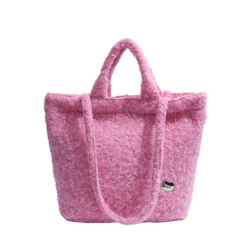 

Осень и зима новая корейская версия плюшевая мягкая восковая сумка на плечо сумка подмышку большая вместимость двойного назначения сумка-тоут для通勤 розовый