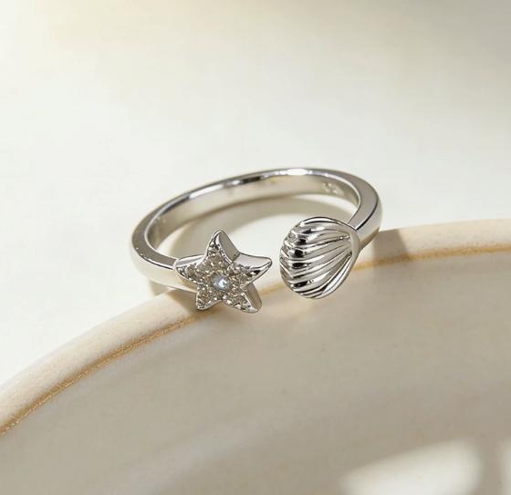 Hot Selling Starfish Shell Ring For Women 925 Sterling Silver Jewelry Daily Matching With Zirconia Opening Rings 02872