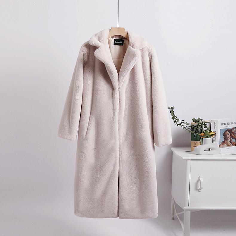 Solid Plush Winter Coats Women Long Lapel Faux Fur Jacket Fluffy Luxury Artificial Fur Jacket Teddy Female Fake Natural Fur Coat Women