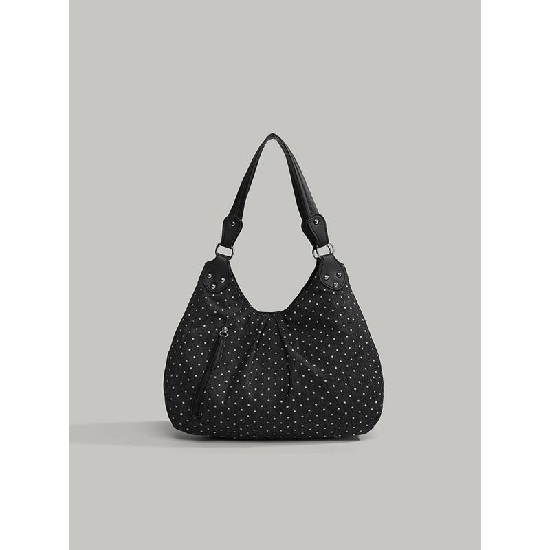 

Korean Style Retro Polka Dot Preppy Tote Bag Women 2025 New Fashion College Students Early Eight Tong Qin Shoulder Bag Black