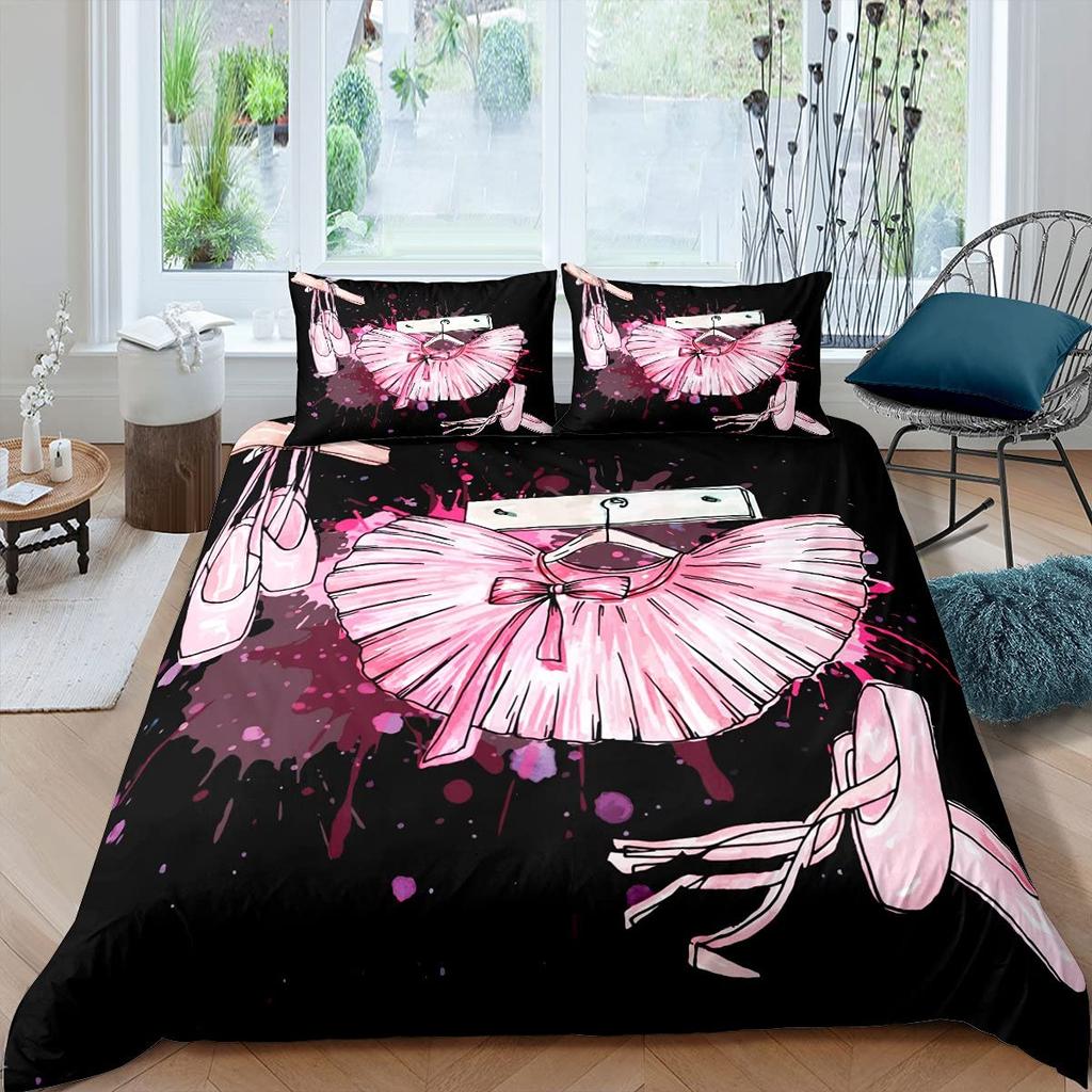 Art Duvet Cover Set Female Ballet Dancers Performing Arts Black Silhouettes Illustration Design Bedding Set with 2 Pillowcases
