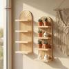 4-Tier Design Wooden Wall Shelves Minimalist Geometric Arched Floating Shelf Decorative Oval Threaded Wall Mounted Shelf