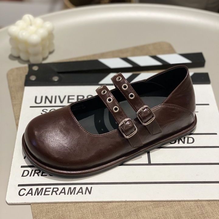 

Mary Jane Shoes 2025 New Fashion Versatile Comfortable Light Casual Soft Sole Korean Version Square Head One-word Buckle Belt Women s Shoes 40 коричневый