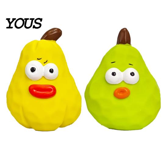 Flexible Latex Pet Plaything Squeaky Pear Dog Toy, Chew Small Medium Toys Interactive Fetch Teeth Cleaning Toy for Aggressive Chewers Anxiety Relief
