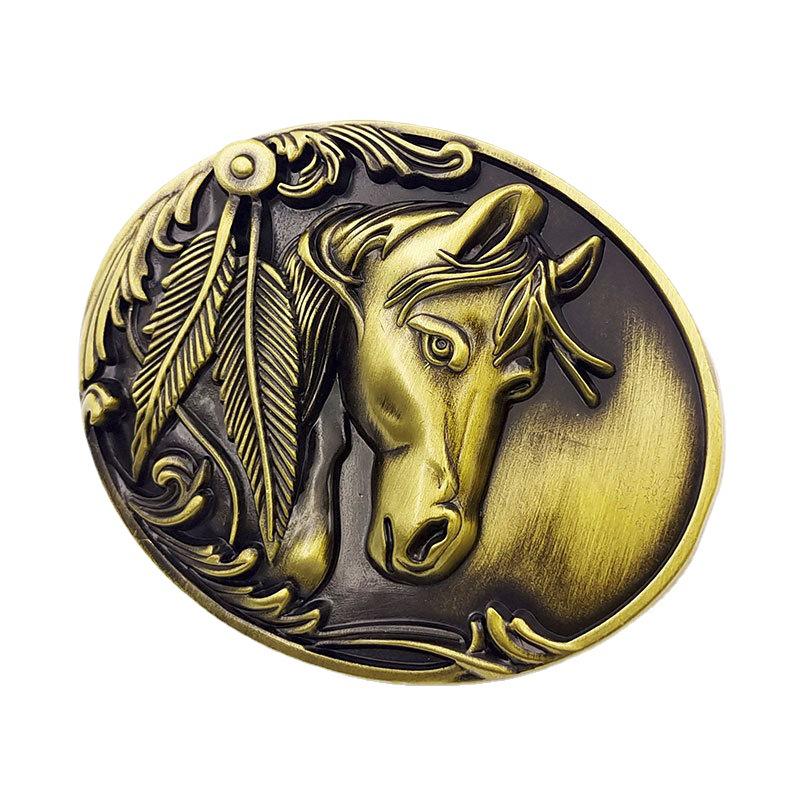 Goldene Pferdekopfwestern-Gürtelschnalle - Ovales Tierdesign