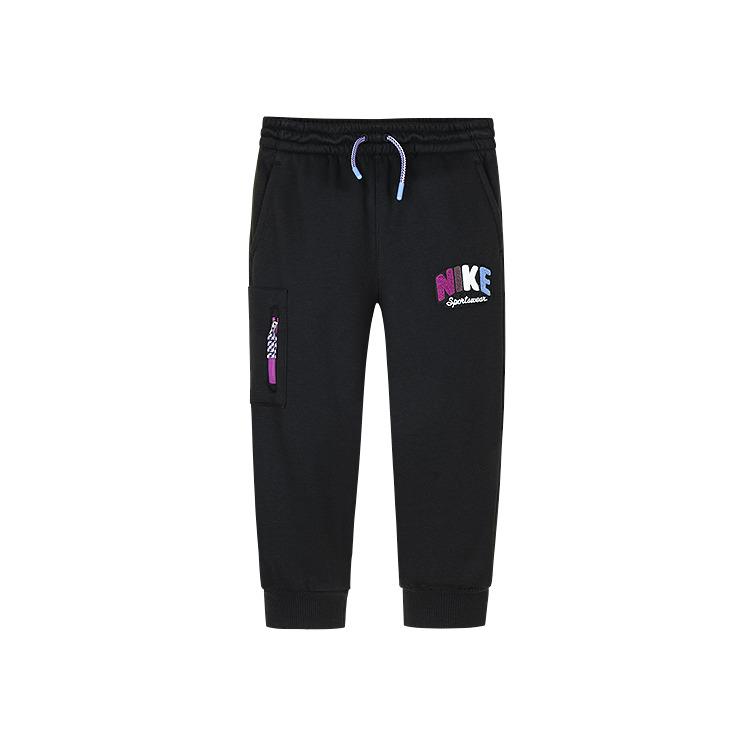 

Nike Fleece Color Block Logo Comfortable Fashion Versatile Pants Kids bottoms Black NY2442087PS-002 6