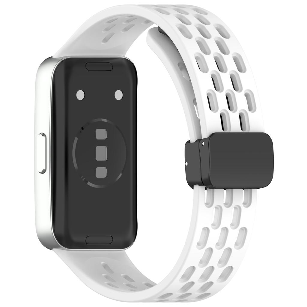 Silicone Watch Band for Huawei Band 10/10 NFC/9/9 NFC/8/8 NFC Holes Design Breathable Magnetic Buckle Strap