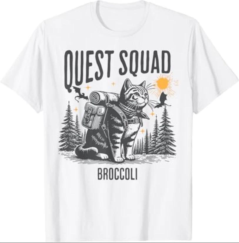Quest Fantasy Squad Broccoli Funny Cat T-Shirt XL