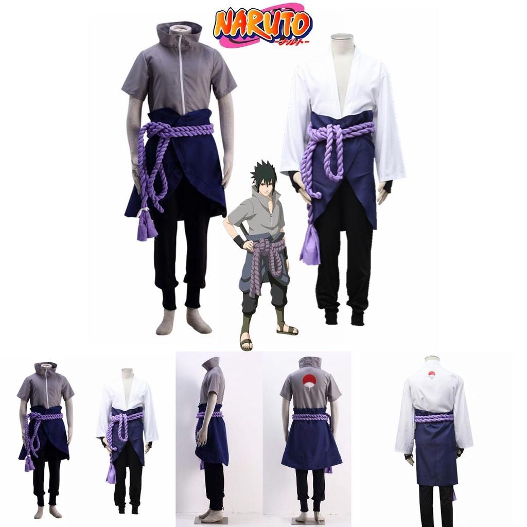 Naruto Uchiha Sasuke Full Outfit White Cosplay Costume With Zipper For Role Play Gift