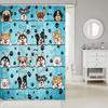 Lovely Dog Shower Curtains,Cute Puppies Cartoon Animal Bath Curtain,Paw Print Blue Cloth Fabric Bathroom Decor Set with Hooks