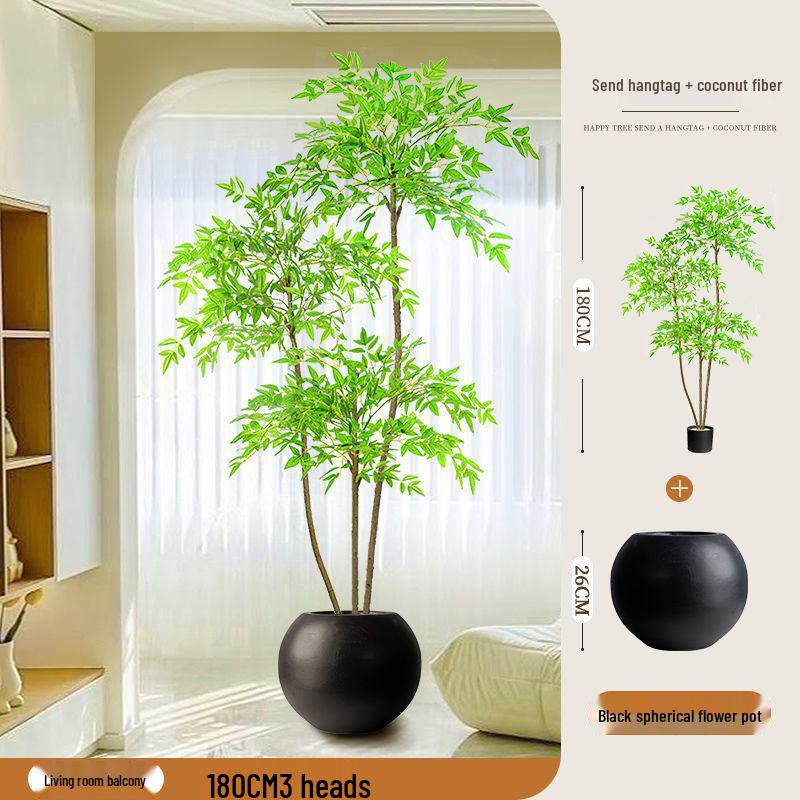 High-End Nandina Domestica Floor-Standing Faux Green Plant for Indoor Decoration